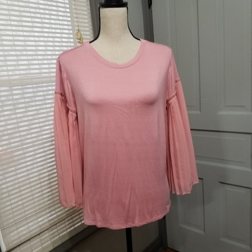 Lane Bryant Pink Super Soft Pleated Sleeves Top size 14 Petite